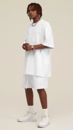 Men's Loose Fit Small Neck Solid Color Tee - Image 20