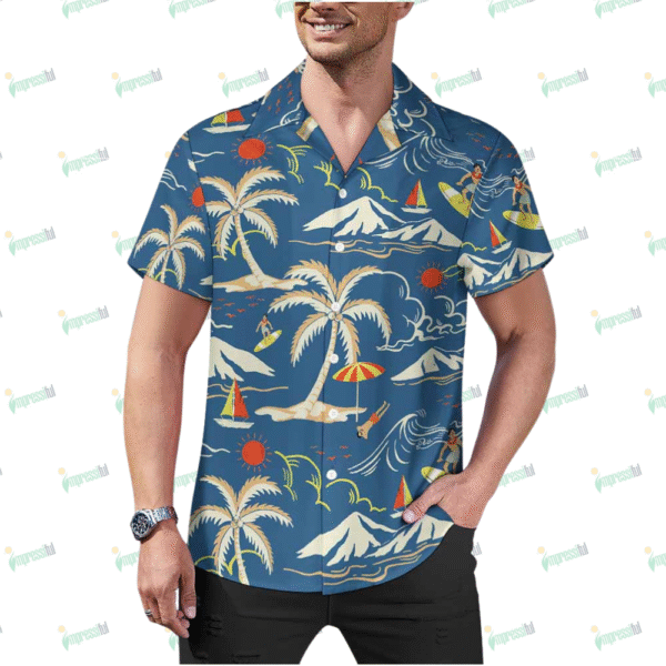 Beach Printed Cuban Collar Shirt
