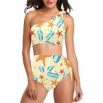 High Waisted One Shoulder Bikini Set (S16) - Image 4