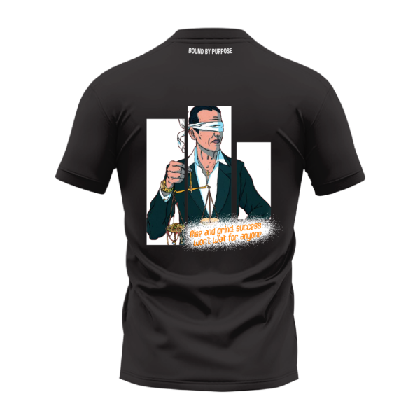 Black Round Neck T-Shirt - "Rise and Grind, Success Won't Wait for Anyone" Bold Text