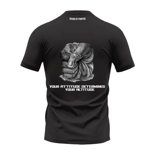 Black Round Neck T-Shirt - "Your Attitude Determines Your Altitude" Bold Text