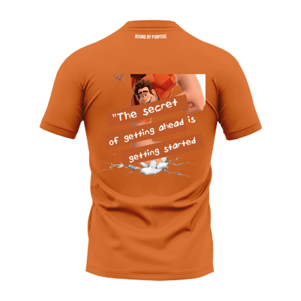 Bold Quote Orange Round Neck T-Shirt - "The Secret of Getting Ahead is Getting Started"