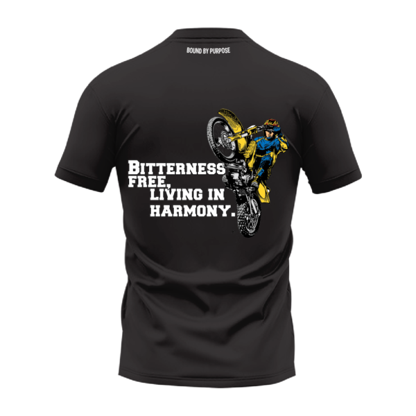Black Round Neck T-Shirt - "BITTERNESS FREE, LIVING IN HARMONY"
