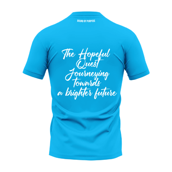 "The Hopeful Quest" Blue Round Neck T-Shirt – Bold Inspirational Graphic Tee