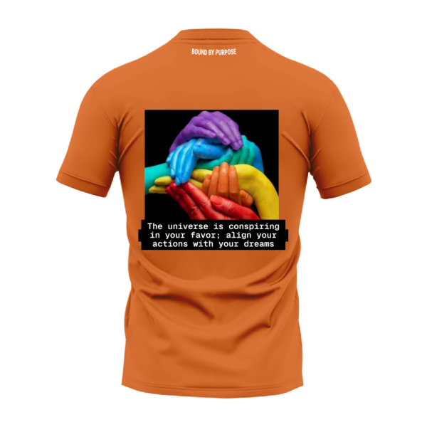 Orange Bold Quote Round Neck T-Shirt - "The Universe Is Conspiring in Your Favor"