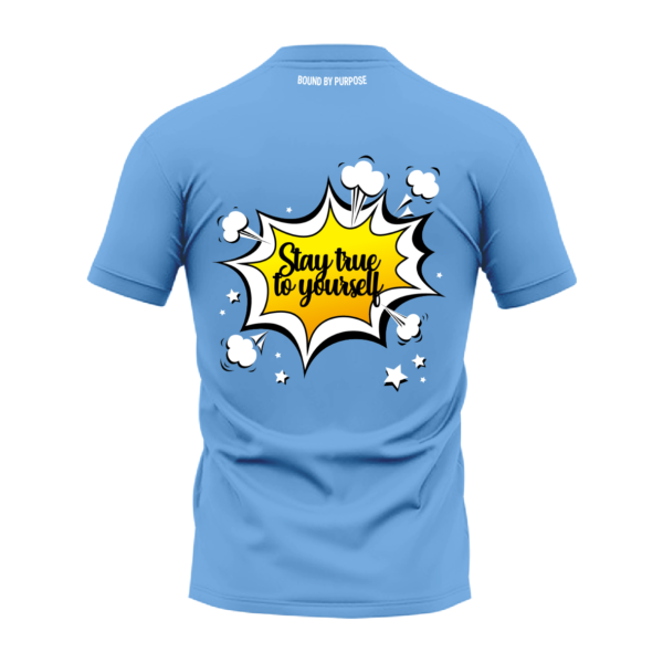 Blue "Stay True to Yourself" Bold Print Round Neck T-Shirt