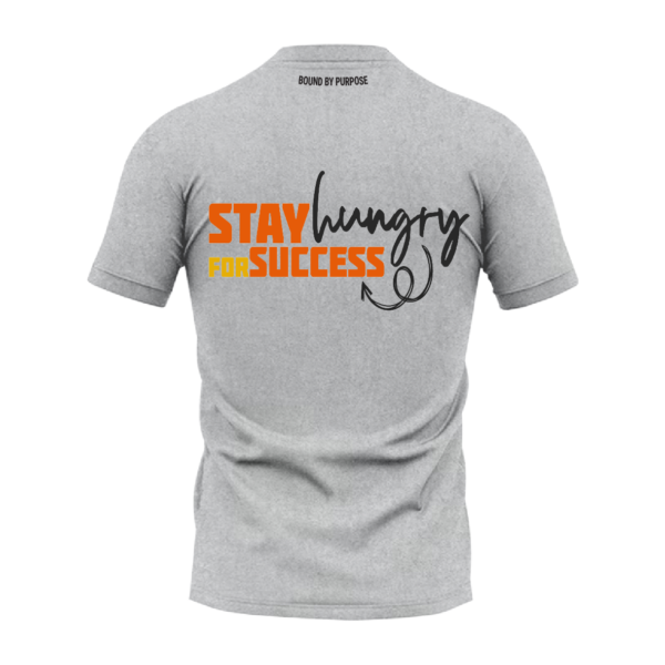 Men's Grey Round Neck T-Shirt – "Stay Hungry for Success" Bold Print