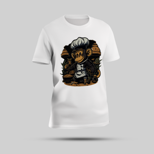 Brown Monkey Chef Graphic White Round Neck T-Shirt