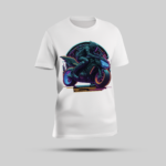 Cybernetic Superbike Rider Graphic T-Shirt - Bold Multi-Color Design