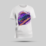 "Cybernetic Supercar Graphic T-Shirt - Bold Multi-Color Design"