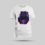 Bold Blue Cybernetic Tiger Head Graphic Tee - White