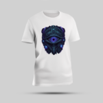 Sky Blue Round Neck T-shirt with Bold Big Blue Cybernetic Eye Print