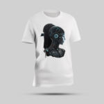 Blue Female Cyborg Sky Color Round Neck T-shirt