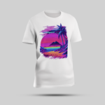 Multicolor Mountain Beach and Sea Print White Round Neck T-Shirt