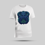 Bold "Scary Blue Octopus" White Round Neck T-shirt for Men & Women