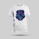 "Blue Cyborg in War Mode" Graphic White Round Neck T-Shirt - Image 2