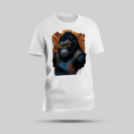Bold Gorilla Print White Round Neck T-Shirt with Spectacles