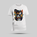"Dapper Dog" White Round Neck T-Shirt with Tuxedo & Spectacles Design