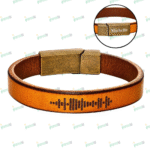 Custom Engraved Music Code PU Leather Bracelet with Strong Magnetic Clasp