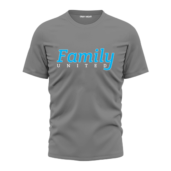 Grey Round Neck T-Shirt - "Family United" Bold Text