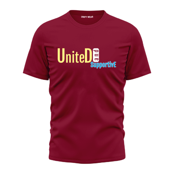 Brown Round Neck T-Shirt - "United and Supportive" Bold Text