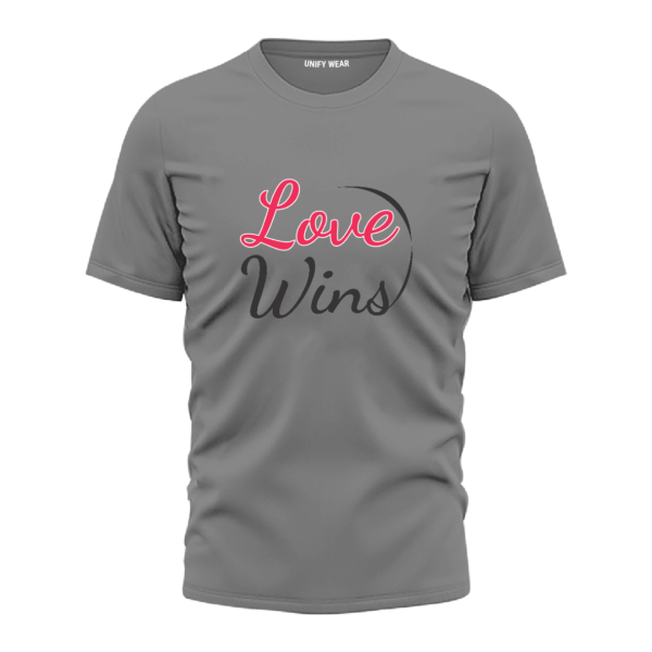 Grey Round Neck T-Shirt - "Love Wins" Bold Text