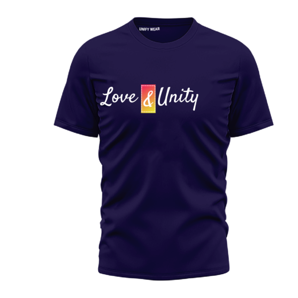 Deep Blue Round Neck T-Shirt - "Love and Unity" Bold Text