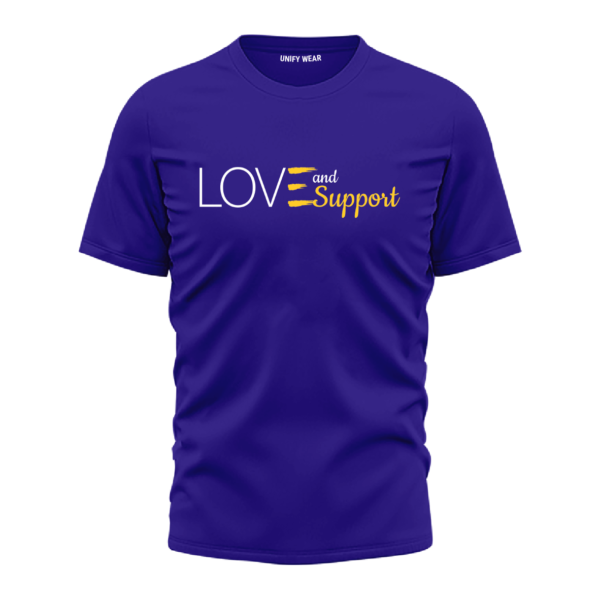 Blue Round Neck T-Shirt - "Love and Support" Bold Text