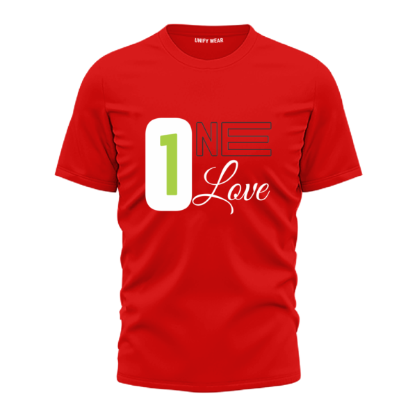 Red Round Neck T-Shirt - "One Love" Bold Text