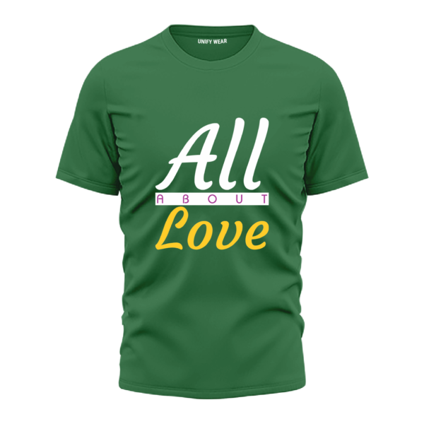 Green Round-Neck T-Shirt - "All About Love" Bold Print
