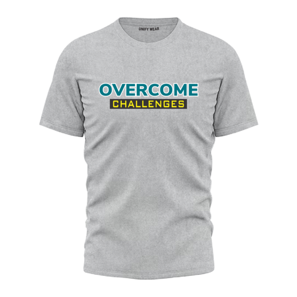 Overcome Challenges" Grey Round-Neck T-Shirt