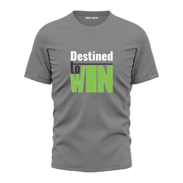 Grey Round Neck T-Shirt - "Destined to Win" Bold Text