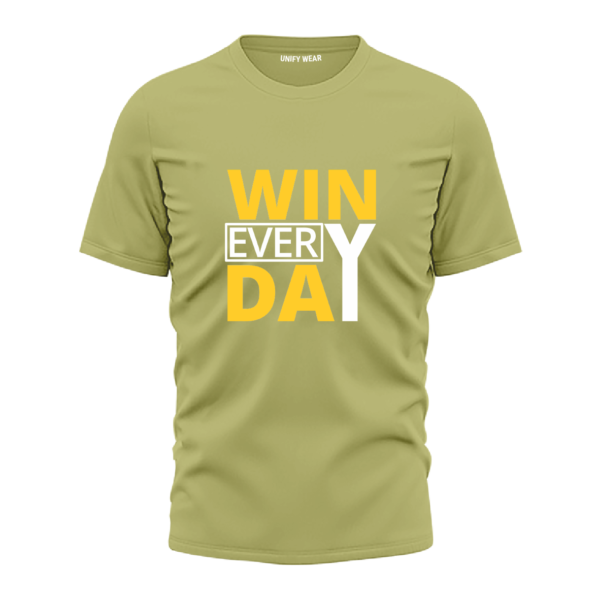 Green Round Neck T-Shirt - "Win Everyday" Bold Text