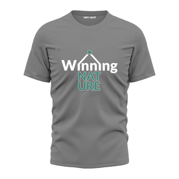 Grey Round Neck T-Shirt - "Winning Nature" Bold Text