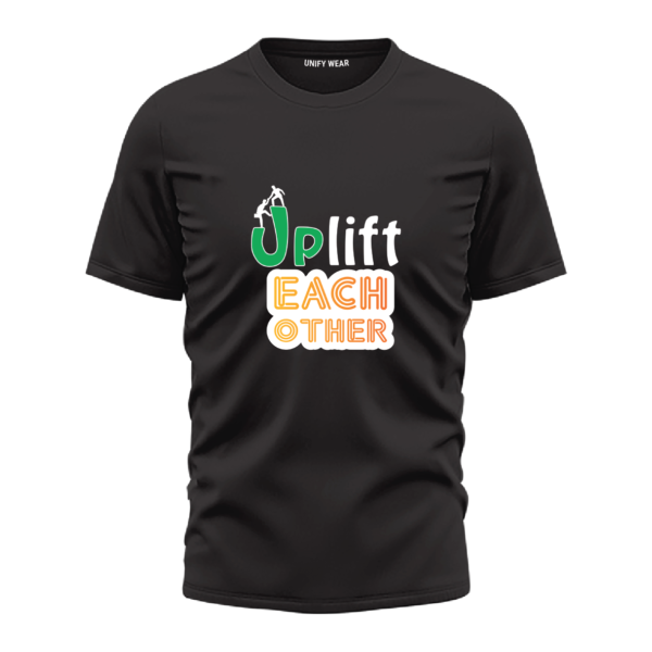 Black Round Neck T-Shirt with "Uplift Each Other" Graphic Print