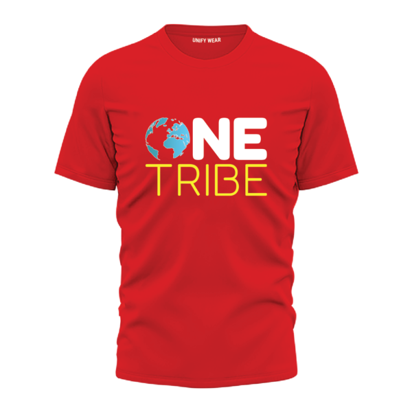 Red Round Neck T-Shirt with "One Tribe" Graphic Print