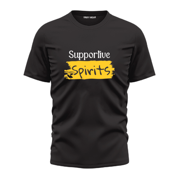 Black Round Neck T-Shirt - "Supportive Spirits" Bold Print