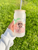 Frosted Glass Bottle with Straw - Image 4