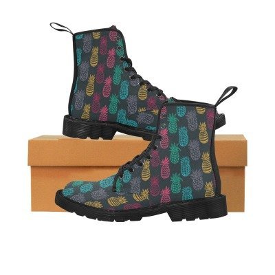 Men's Lace Up Canvas Boots (Model1203H)(Black)