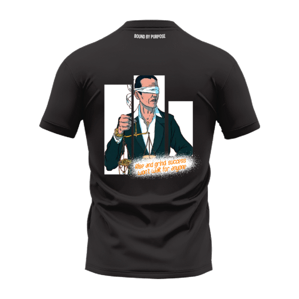 Black Round Neck T-Shirt - "Rise and Grind, Success Won't Wait for Anyone" Bold Text