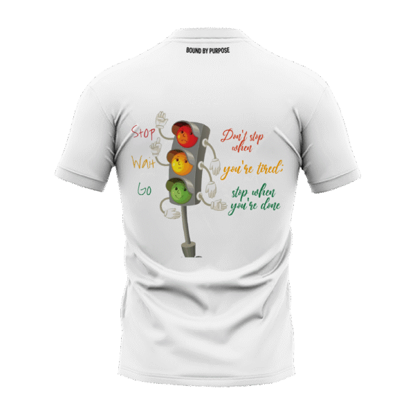 Motivational Bold Print White Round Neck T-shirt - "Stop Wait Go"