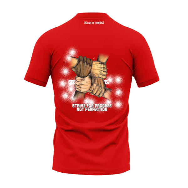 Red "STRIVE FOR PROGRESS, NOT PERFECTION" Bold Print Round Neck T-Shirt