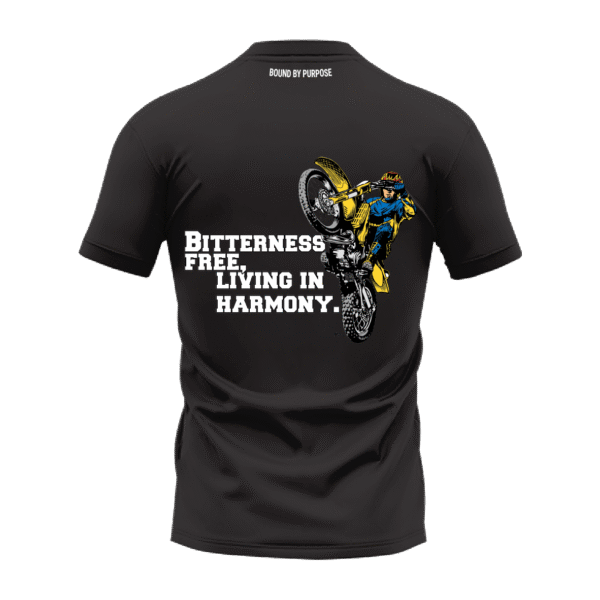 Black Round Neck T-Shirt - "BITTERNESS FREE, LIVING IN HARMONY"