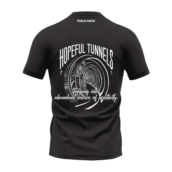 "Hopeful Tunnels" Positive Energy Black Round Neck T-shirt
