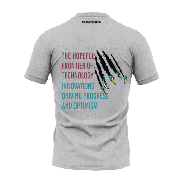 "Hopeful Frontier" Technology Innovation Bold Print Gray Round Neck T-Shirt