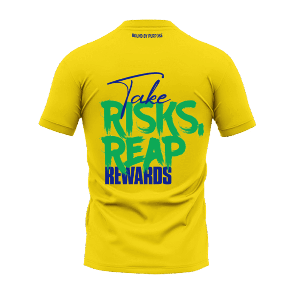 Yellow "Take RISKS. REAP REWARDS" Bold Statement Round Neck T-Shirt
