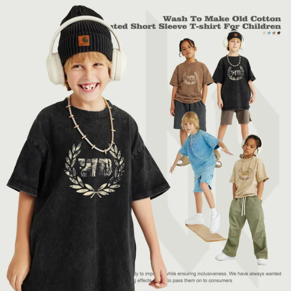 Children's Washed Distressed Short-Sleeved Retro