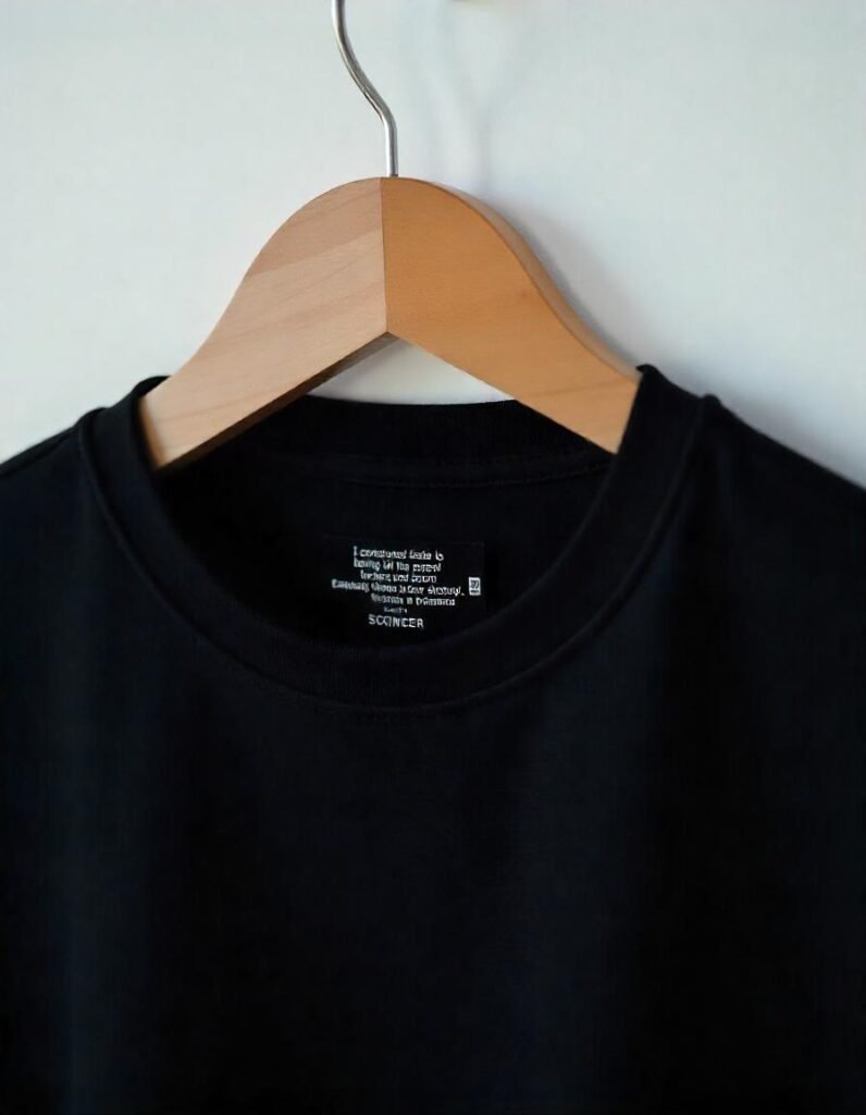 Black streetwear t-shirt showing a hidden handwritten mission statement inside the collar to show storytelling in promotional merchandise