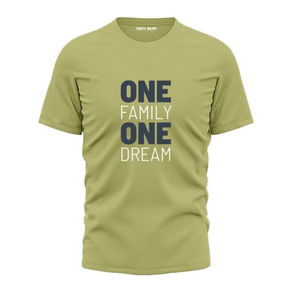 Olive Round Neck T-Shirt - "One Family One Dream" Bold Text