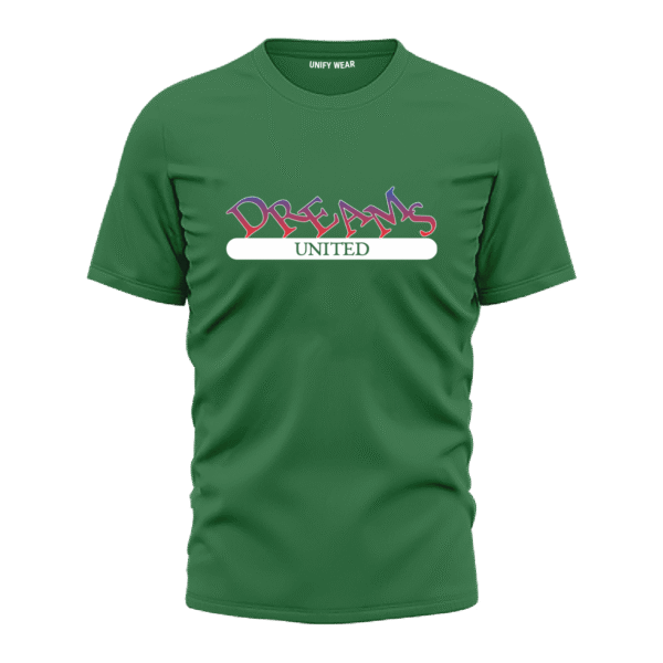 Green Round Neck T-Shirt - "Dreams United" Bold Text